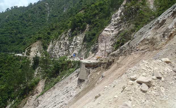 One of the roads in Uttarakhand destroyed by landslides, cutting off many communities.